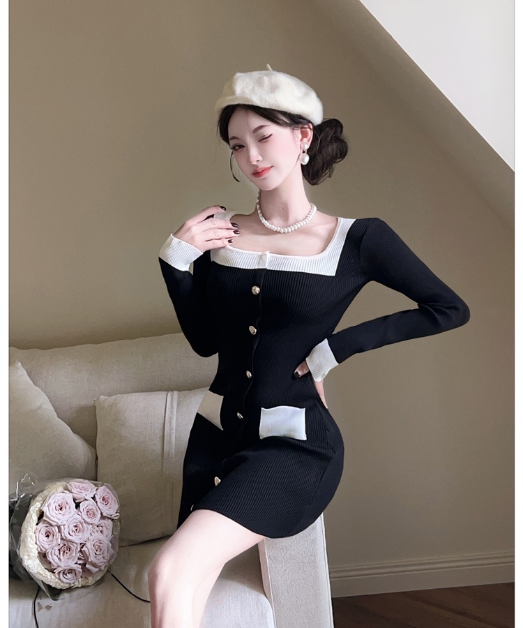 Single-breasted T-back temperament dress