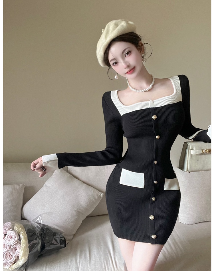 Single-breasted T-back temperament dress