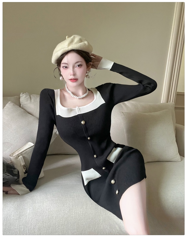 Single-breasted T-back temperament dress