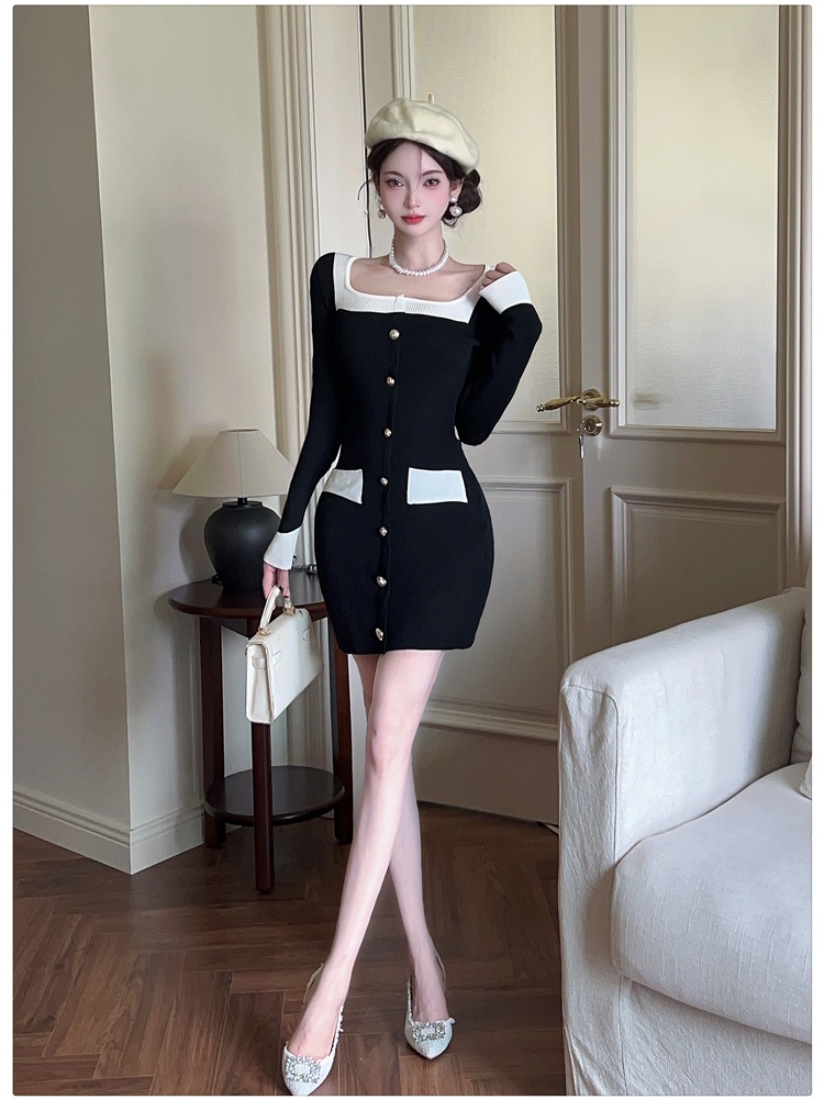Single-breasted T-back temperament dress