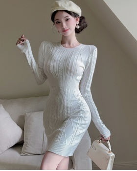 Knitted slim dress retro sweater dress for women