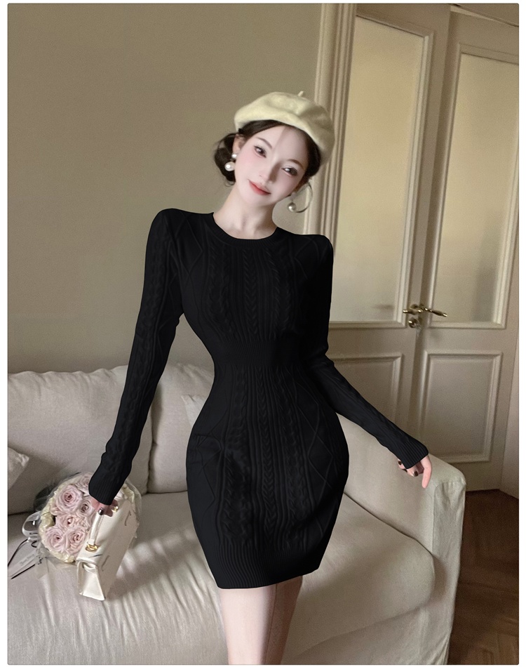 Knitted slim dress retro sweater dress for women