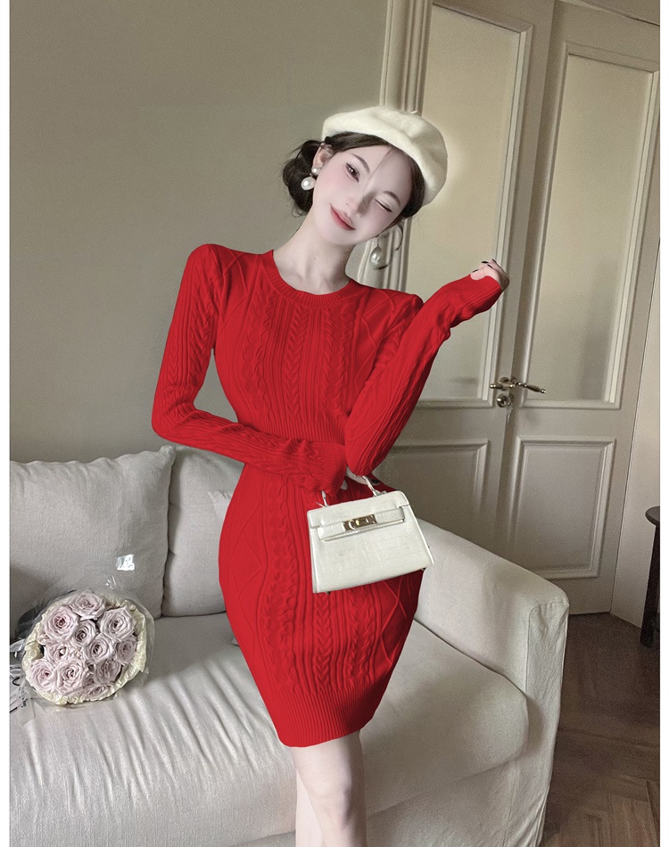 Knitted slim dress retro sweater dress for women