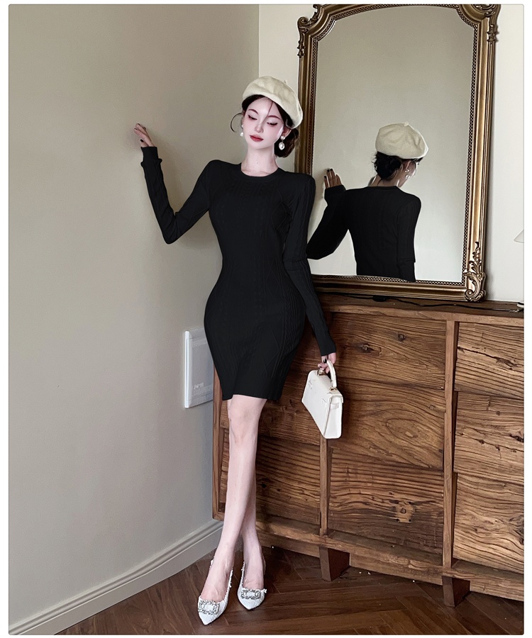 Knitted slim dress retro sweater dress for women