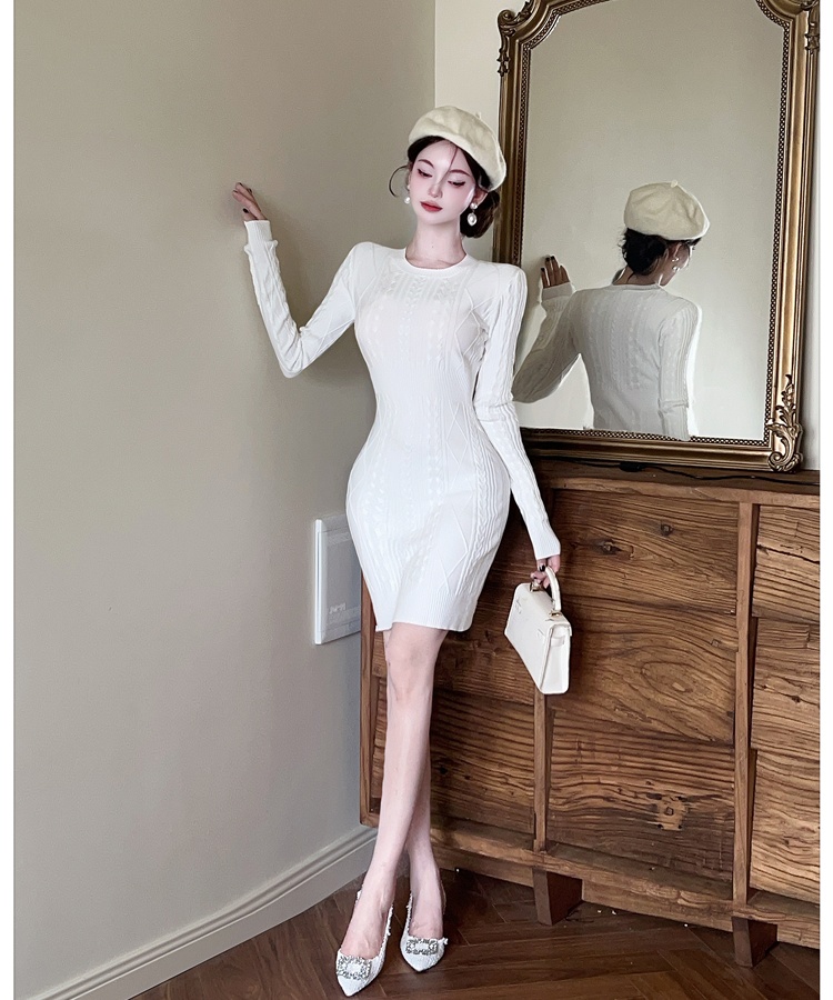 Knitted slim dress retro sweater dress for women