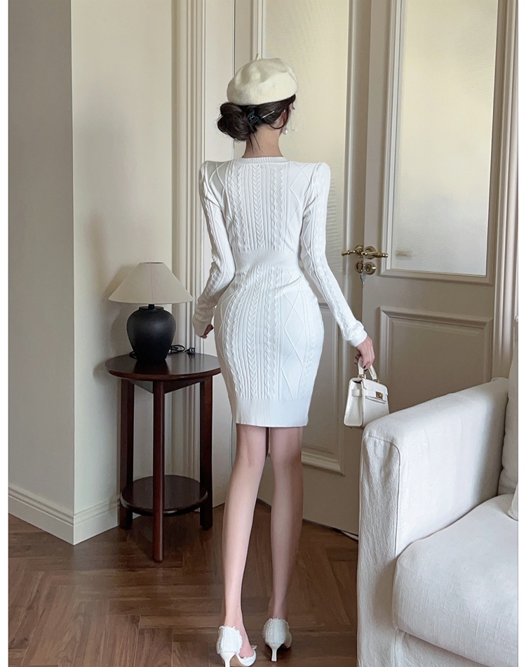 Knitted slim dress retro sweater dress for women