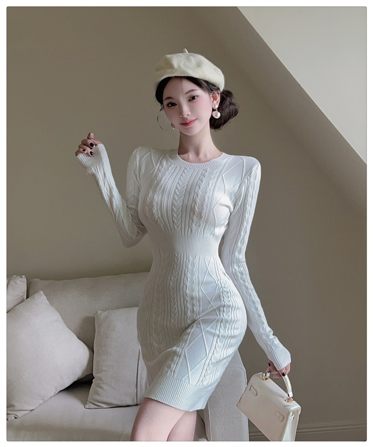 Knitted slim dress retro sweater dress for women