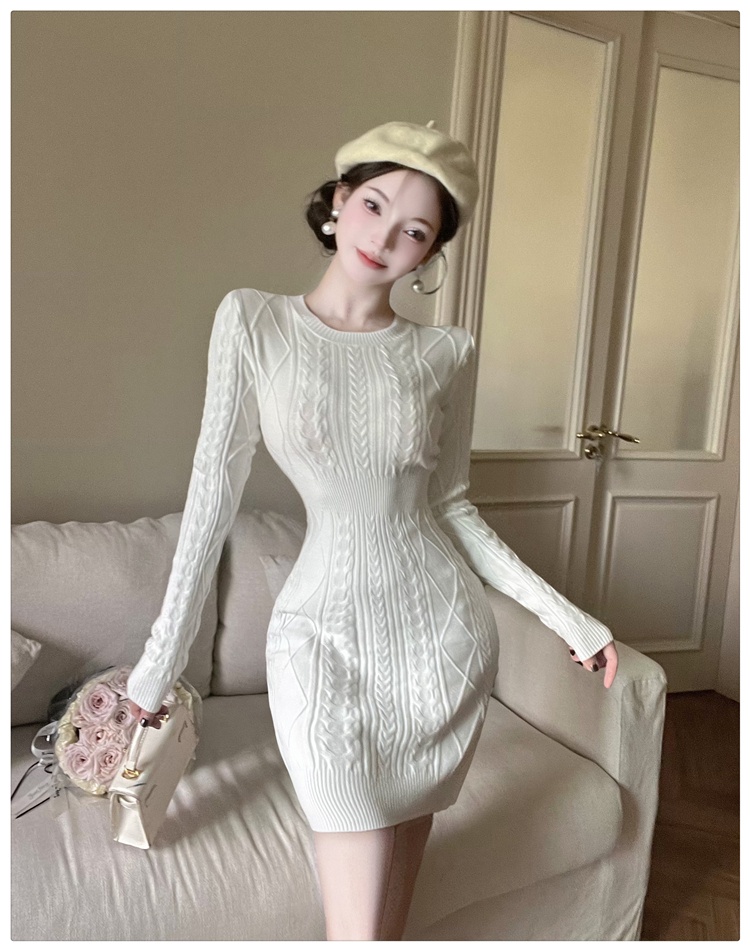 Knitted slim dress retro sweater dress for women
