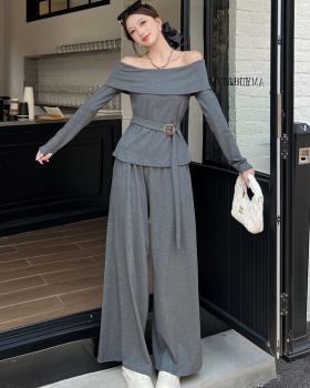 Slim tops wide leg pants 2pcs set for women