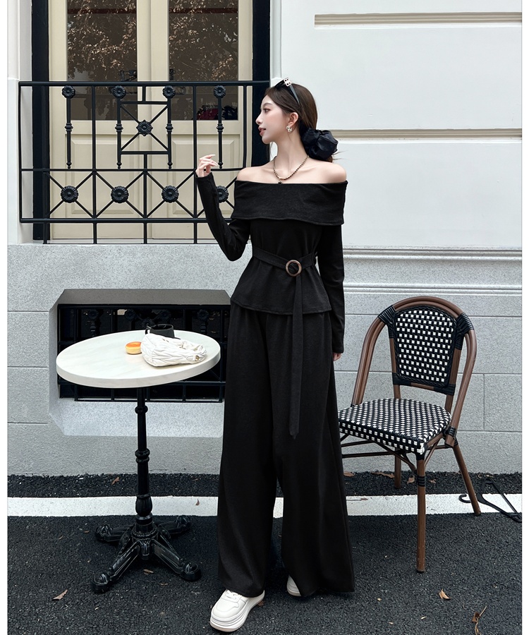 Slim tops wide leg pants 2pcs set for women