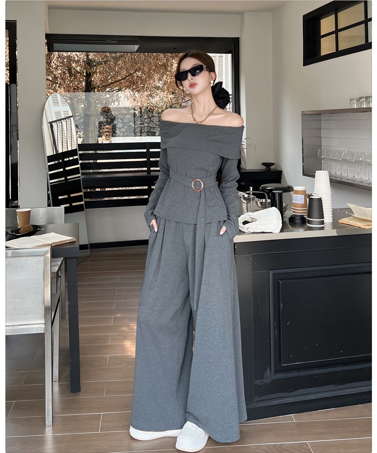 Slim tops wide leg pants 2pcs set for women