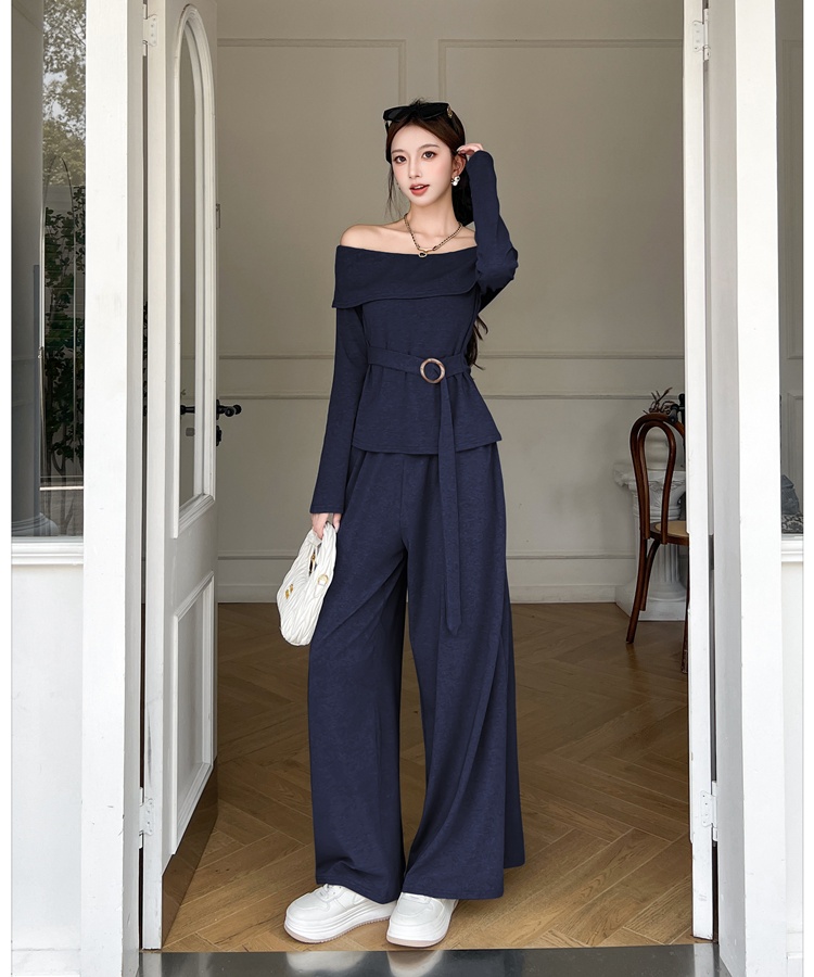 Slim tops wide leg pants 2pcs set for women