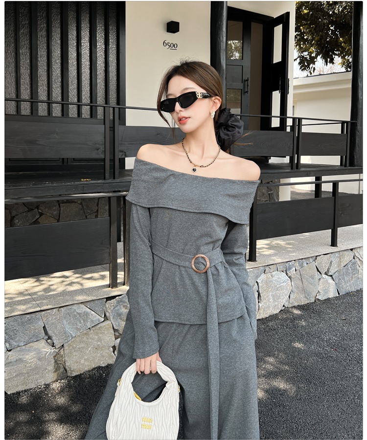 Slim tops wide leg pants 2pcs set for women