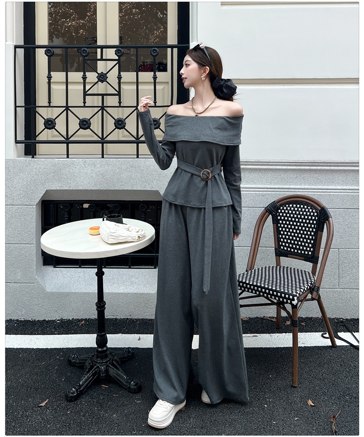 Slim tops wide leg pants 2pcs set for women