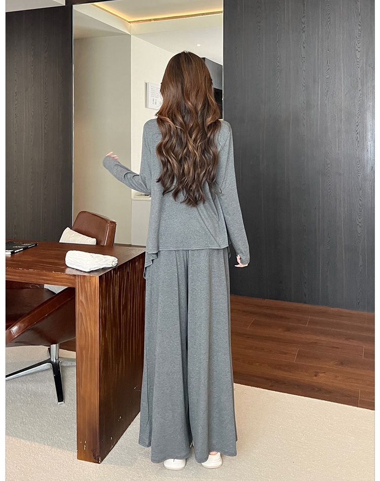 Stripe tops autumn wide leg pants 3pcs set for women