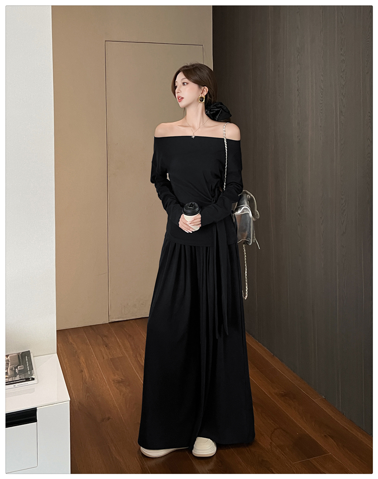Bandage fashion wide leg pants flat shoulder autumn tops