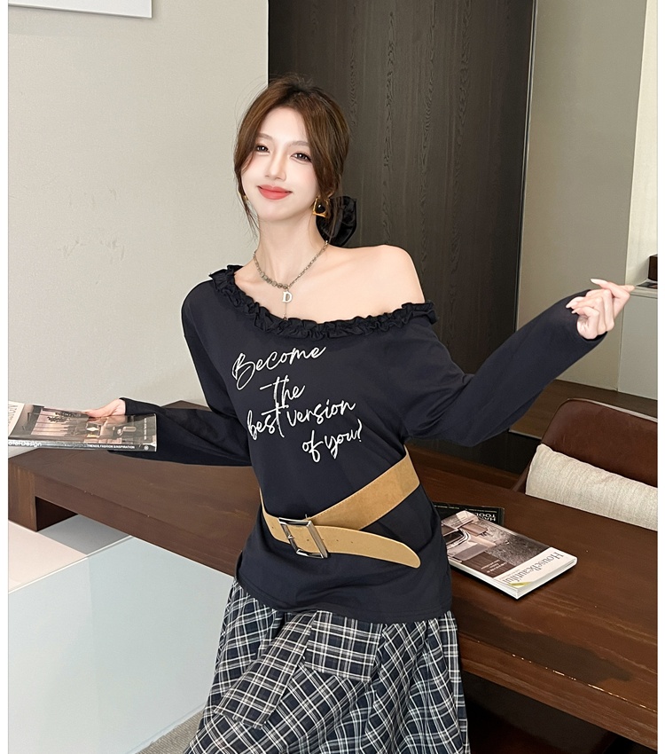 Long sleeve plaid skirt autumn T-shirt a set for women