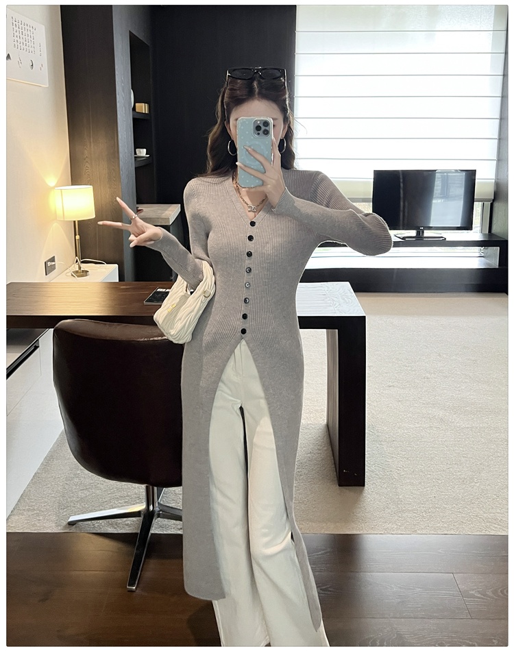 Breasted tender Korean style dress knitted long sweater