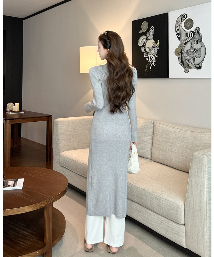 Breasted tender Korean style dress knitted long sweater