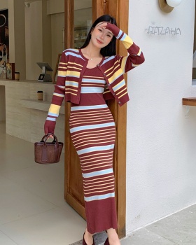 Slim sling cardigan knitted retro coat 2pcs set for women