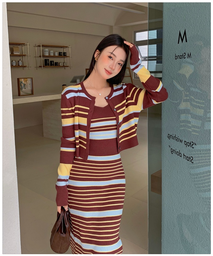 Slim sling cardigan knitted retro coat 2pcs set for women