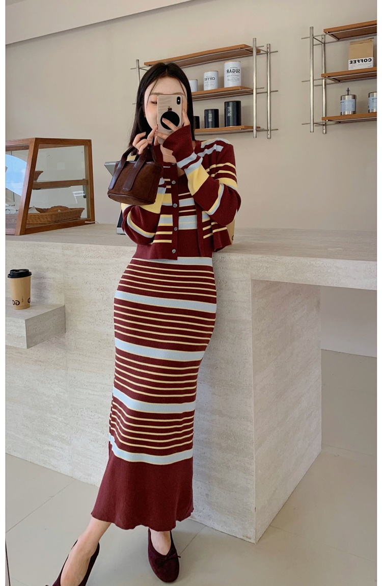 Slim sling cardigan knitted retro coat 2pcs set for women