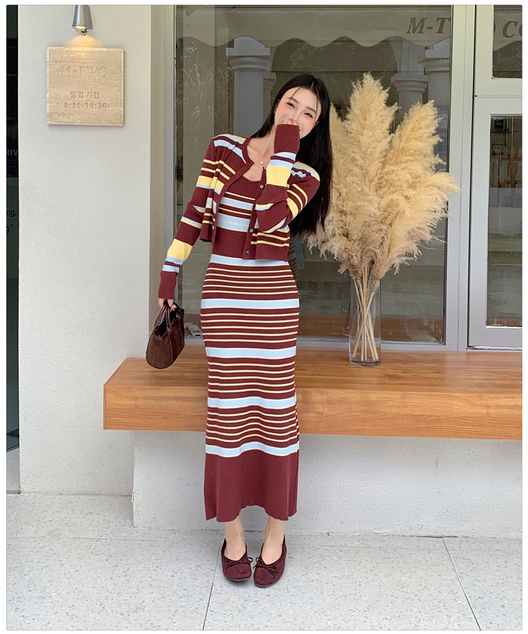 Slim sling cardigan knitted retro coat 2pcs set for women