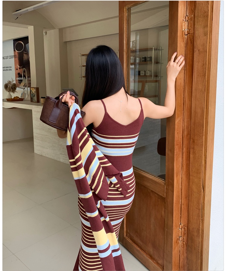 Slim sling cardigan knitted retro coat 2pcs set for women