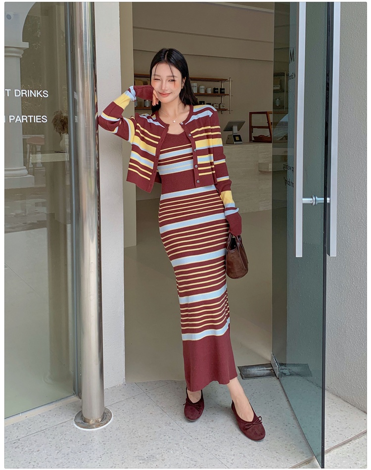 Slim sling cardigan knitted retro coat 2pcs set for women