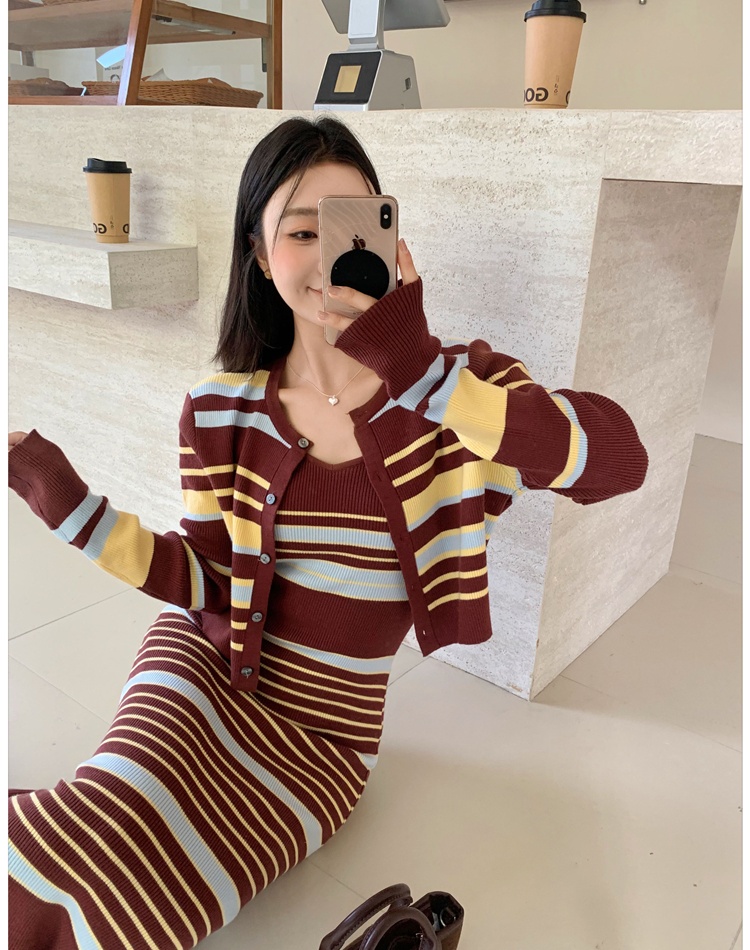 Slim sling cardigan knitted retro coat 2pcs set for women