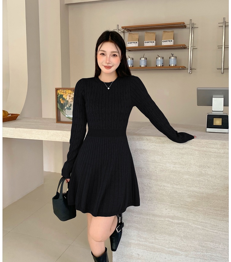 Gray long sleeve dress knitted temperament T-back