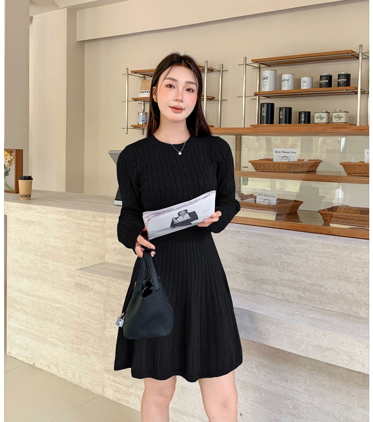 Gray long sleeve dress knitted temperament T-back