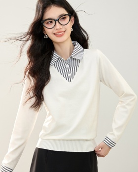 Long sleeve autumn tops fashion Pseudo-two shirt for women