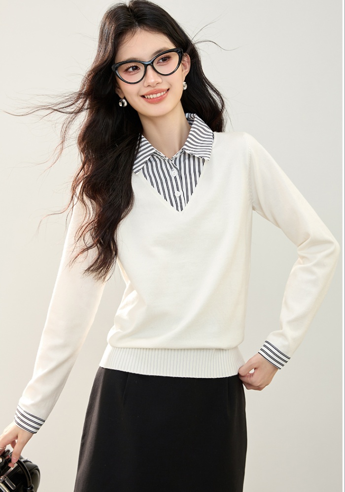 Long sleeve autumn tops fashion Pseudo-two shirt for women