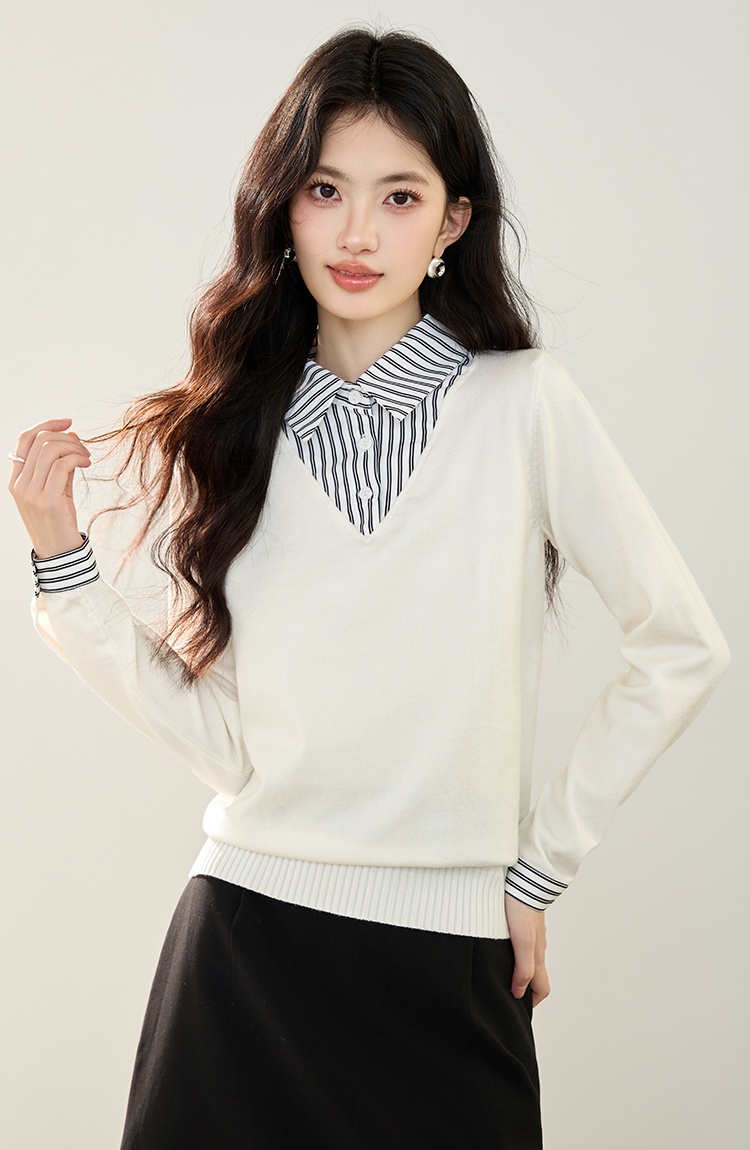 Long sleeve autumn tops fashion Pseudo-two shirt for women