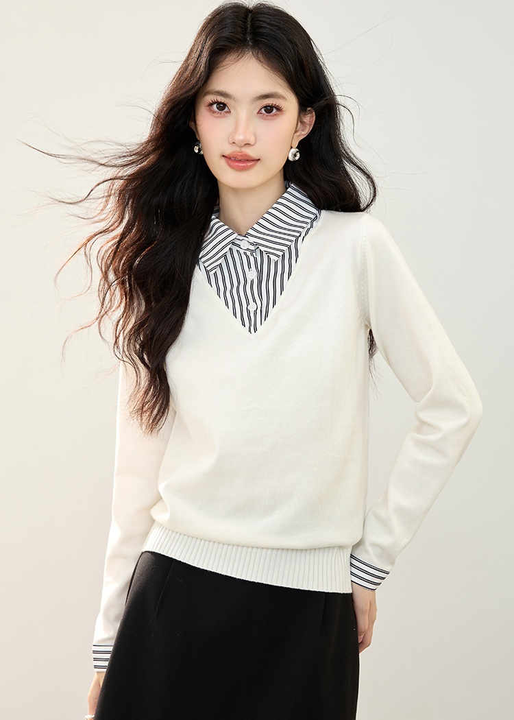Long sleeve autumn tops fashion Pseudo-two shirt for women