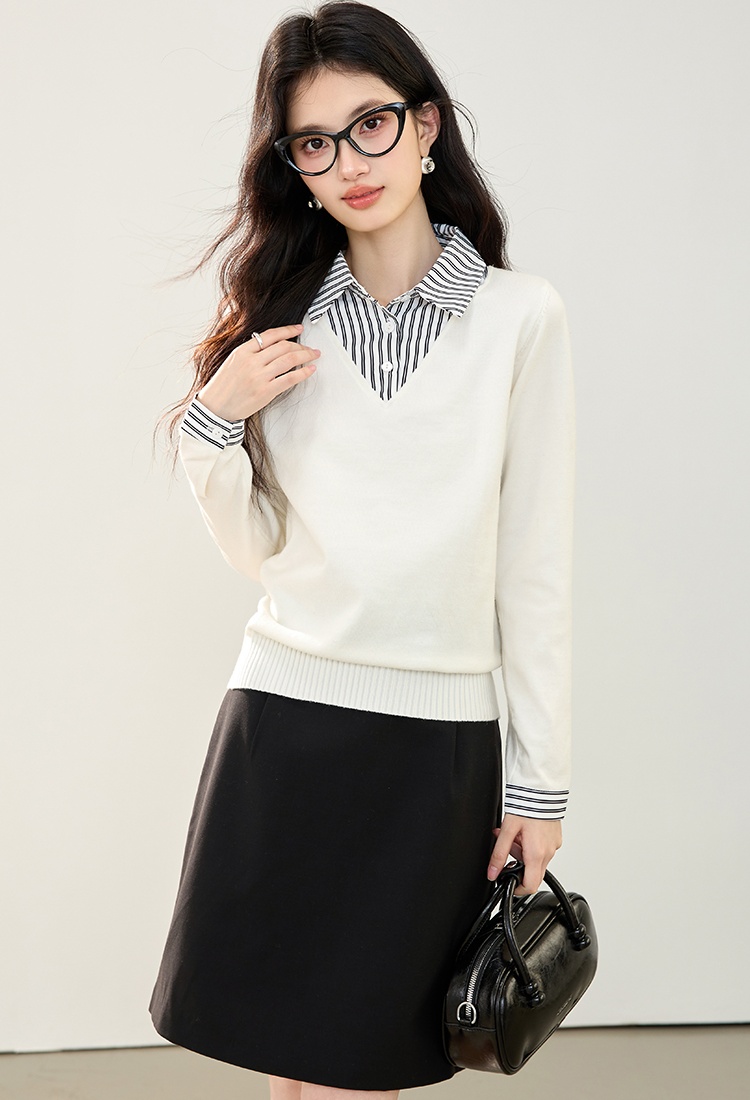 Long sleeve autumn tops fashion Pseudo-two shirt for women