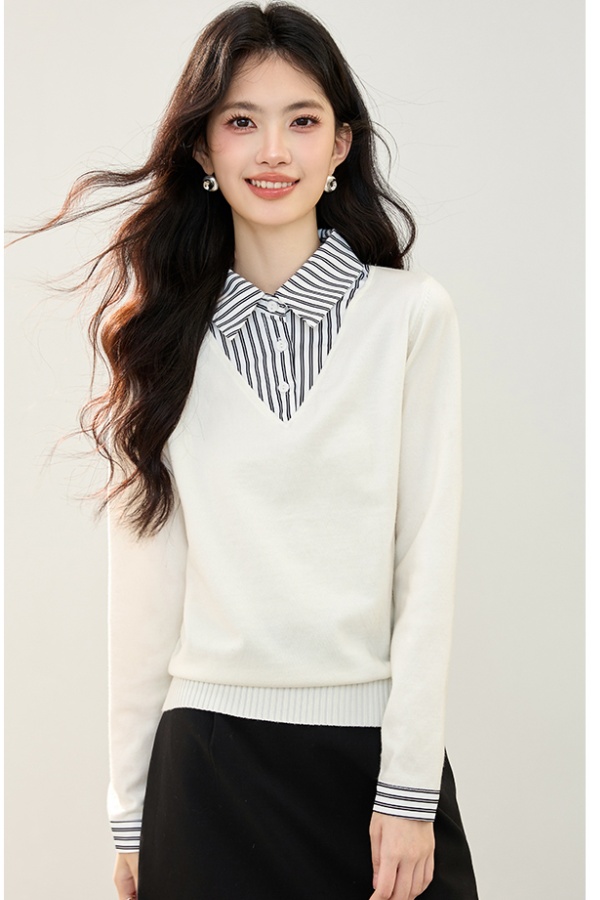 Long sleeve autumn tops fashion Pseudo-two shirt for women