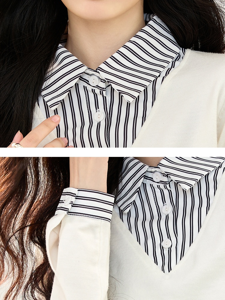 Long sleeve autumn tops fashion Pseudo-two shirt for women
