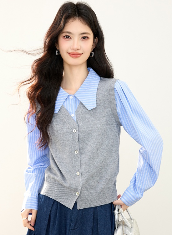 Pseudo-two splice shirt commuting autumn sweater for women