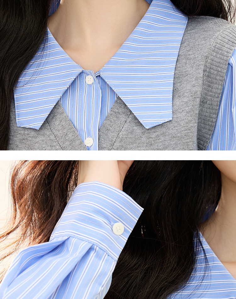 Pseudo-two splice shirt commuting autumn sweater for women