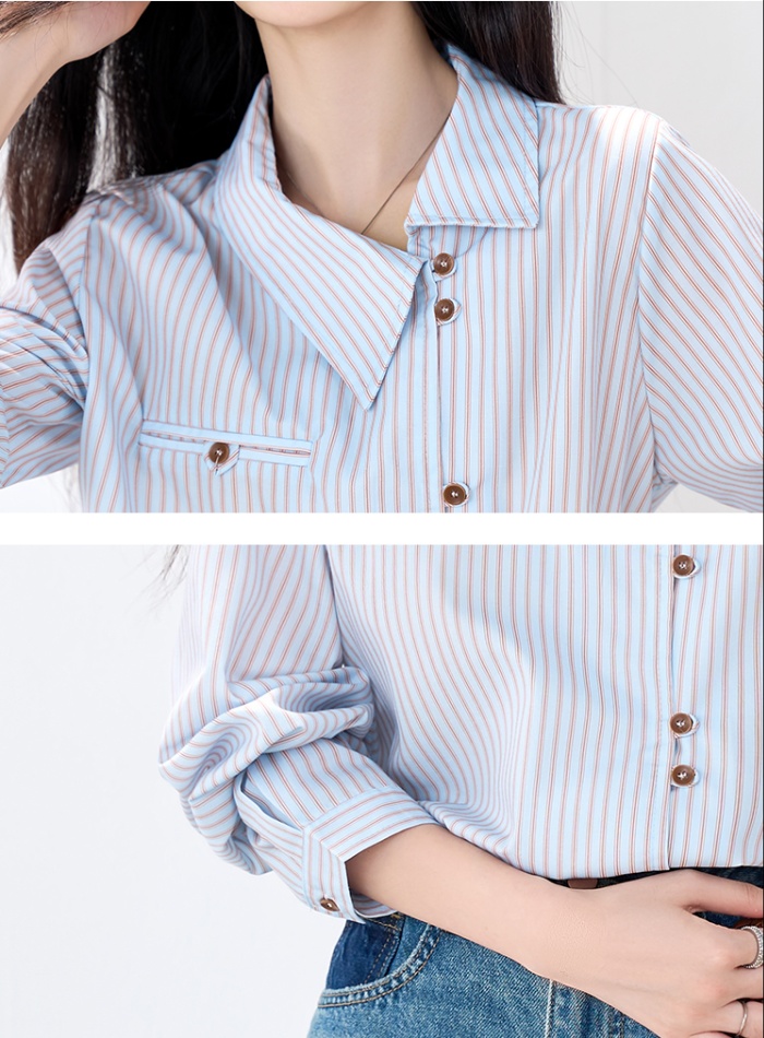 Casual temperament stripe tops commuting blue shirt
