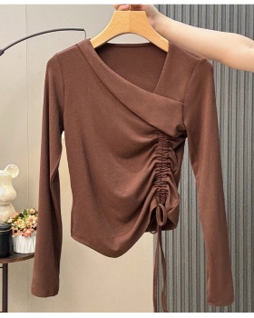 Oblique collar tops T-shirt for women
