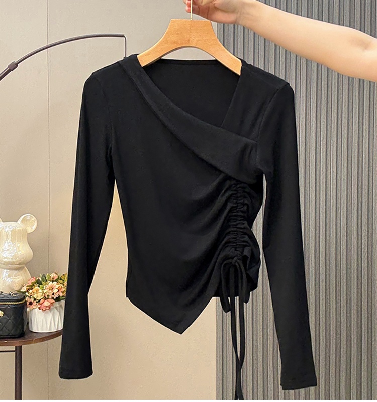 Oblique collar tops T-shirt for women