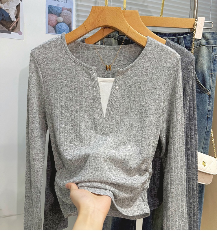 Long sleeve bottoming shirt mixed colors T-shirt for women