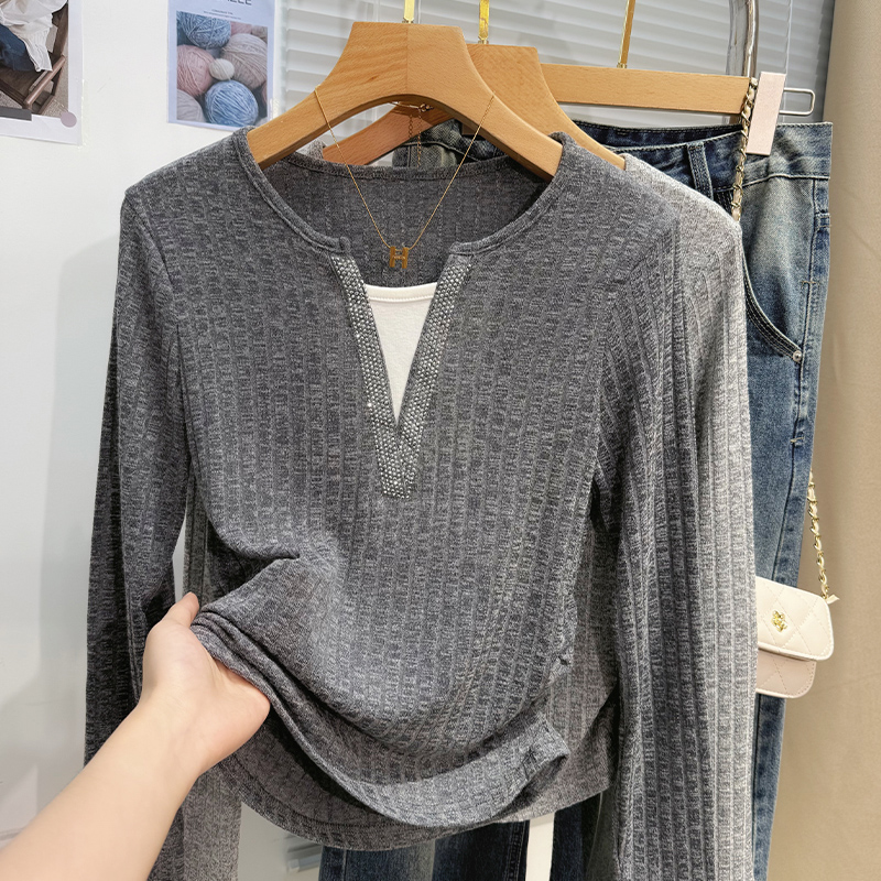 Long sleeve bottoming shirt mixed colors T-shirt for women