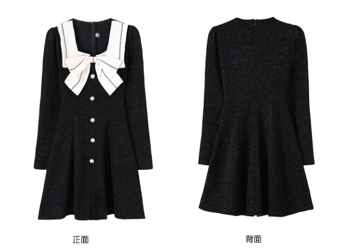 Square collar sweet jacquard autumn and winter red splice dress