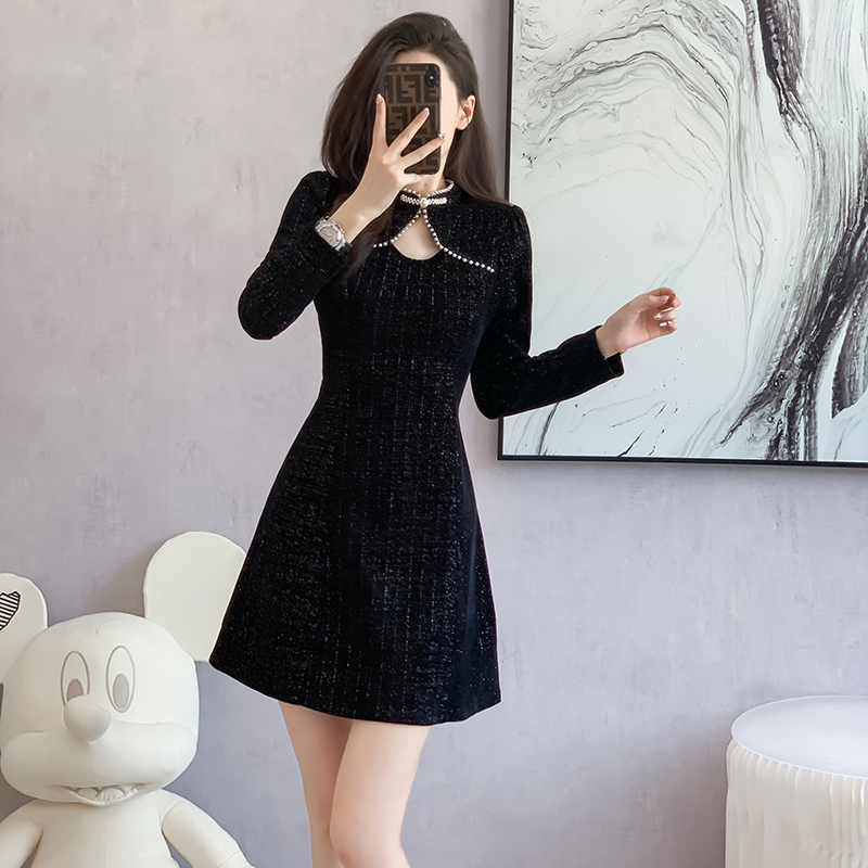 Autumn and winter liangsi dress pearl splice cheongsam