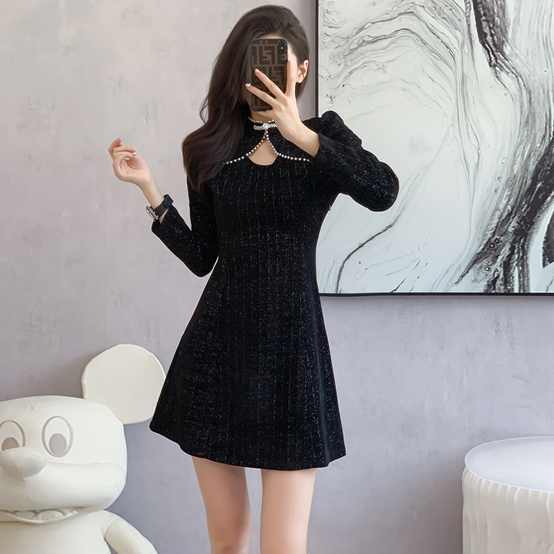 Autumn and winter liangsi dress pearl splice cheongsam