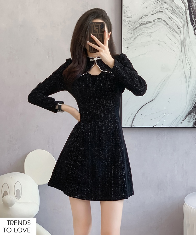 Autumn and winter liangsi dress pearl splice cheongsam